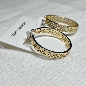 Tory Burch Gold Patterned Hoop Earrings